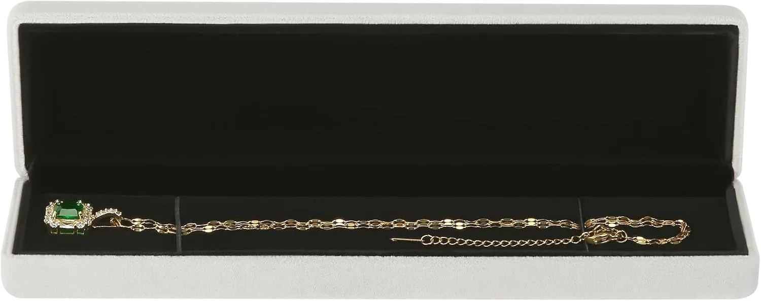 2 Pieces Metal Velvet Necklace Bracelet Gift Box, Soft Lining Bracelet Pendant Long Chain Organizer Holder Display Case for Wedding Engagement Birthday Anniversary (Grey)