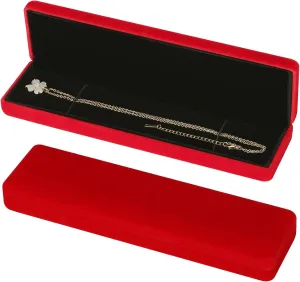 2 Pieces Metal Velvet Necklace Bracelet Gift Box, Soft Lining Bracelet Pendant Long Chain Organizer Holder Display Case for Wedding Engagement Birthday Anniversary (Red)