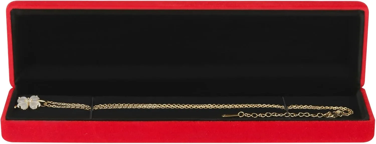 2 Pieces Metal Velvet Necklace Bracelet Gift Box, Soft Lining Bracelet Pendant Long Chain Organizer Holder Display Case for Wedding Engagement Birthday Anniversary (Red)