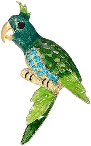2028 Jewelry Neotropic Enamel & Crystal Perched Parrot Pin, Great For Dresses, Scarves, Hats, Lapels, Blazers And Coats
