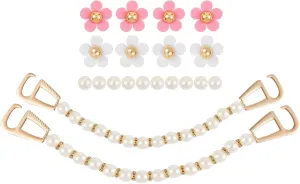 20Pcs Shoe Charms Pearl Chain Flower Charms, Cute and Sweet Shoe Accessories with Buttons, Sandals Decoration Gift for Women, Girls, Kids