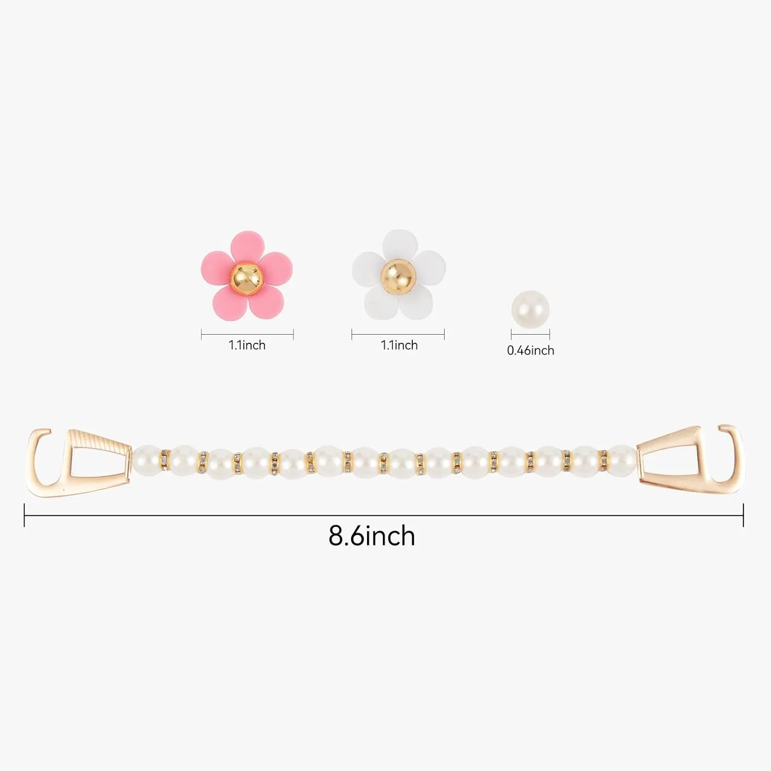 20Pcs Shoe Charms Pearl Chain Flower Charms, Cute and Sweet Shoe Accessories with Buttons, Sandals Decoration Gift for Women, Girls, Kids