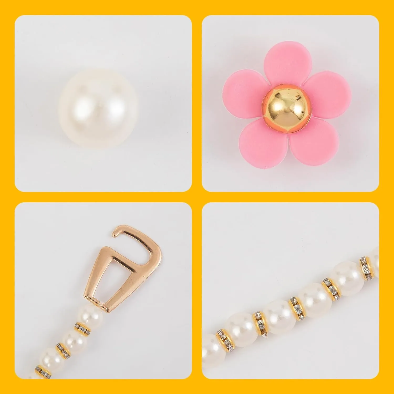 20Pcs Shoe Charms Pearl Chain Flower Charms, Cute and Sweet Shoe Accessories with Buttons, Sandals Decoration Gift for Women, Girls, Kids