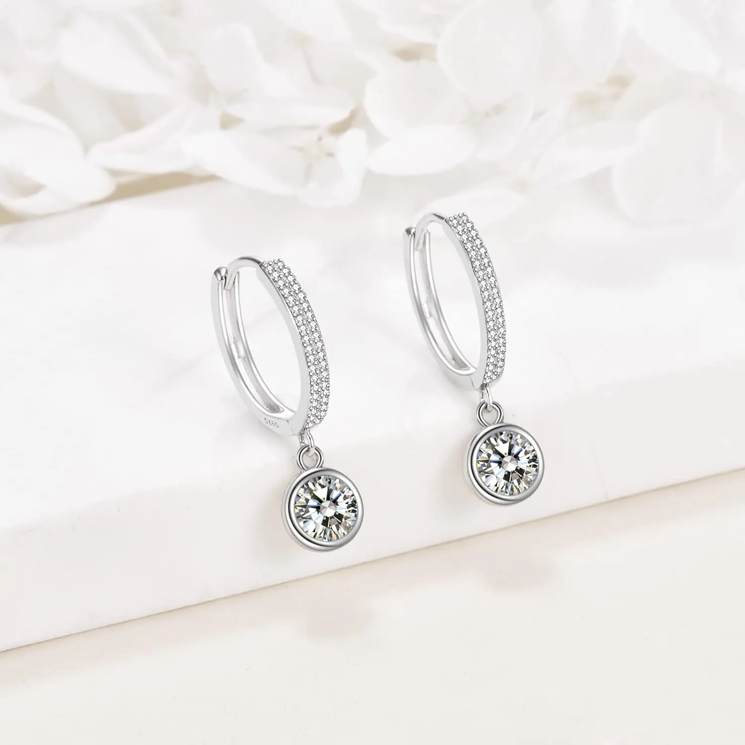 2CT Moissanite Hoop Earrings for Women, 18K White Gold Plated Sterling Silver Simulated Diamond Elegant Jewelry Moissanite Hoop Dangle Earrings Wedding Birthday Valentines Day Gift