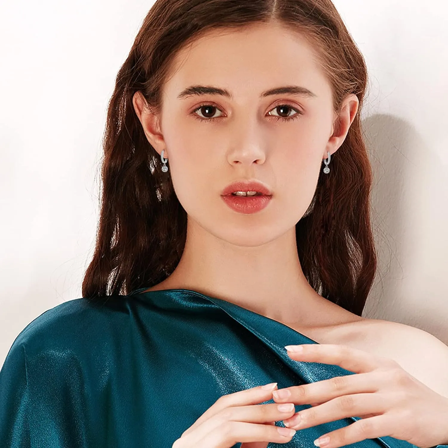 2CT Moissanite Hoop Earrings for Women, 18K White Gold Plated Sterling Silver Simulated Diamond Elegant Jewelry Moissanite Hoop Dangle Earrings Wedding Birthday Valentines Day Gift