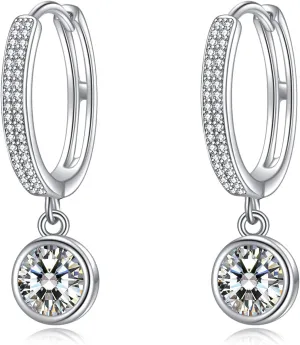 2CT Moissanite Hoop Earrings for Women, 18K White Gold Plated Sterling Silver Simulated Diamond Elegant Jewelry Moissanite Hoop Dangle Earrings Wedding Birthday Valentines Day Gift