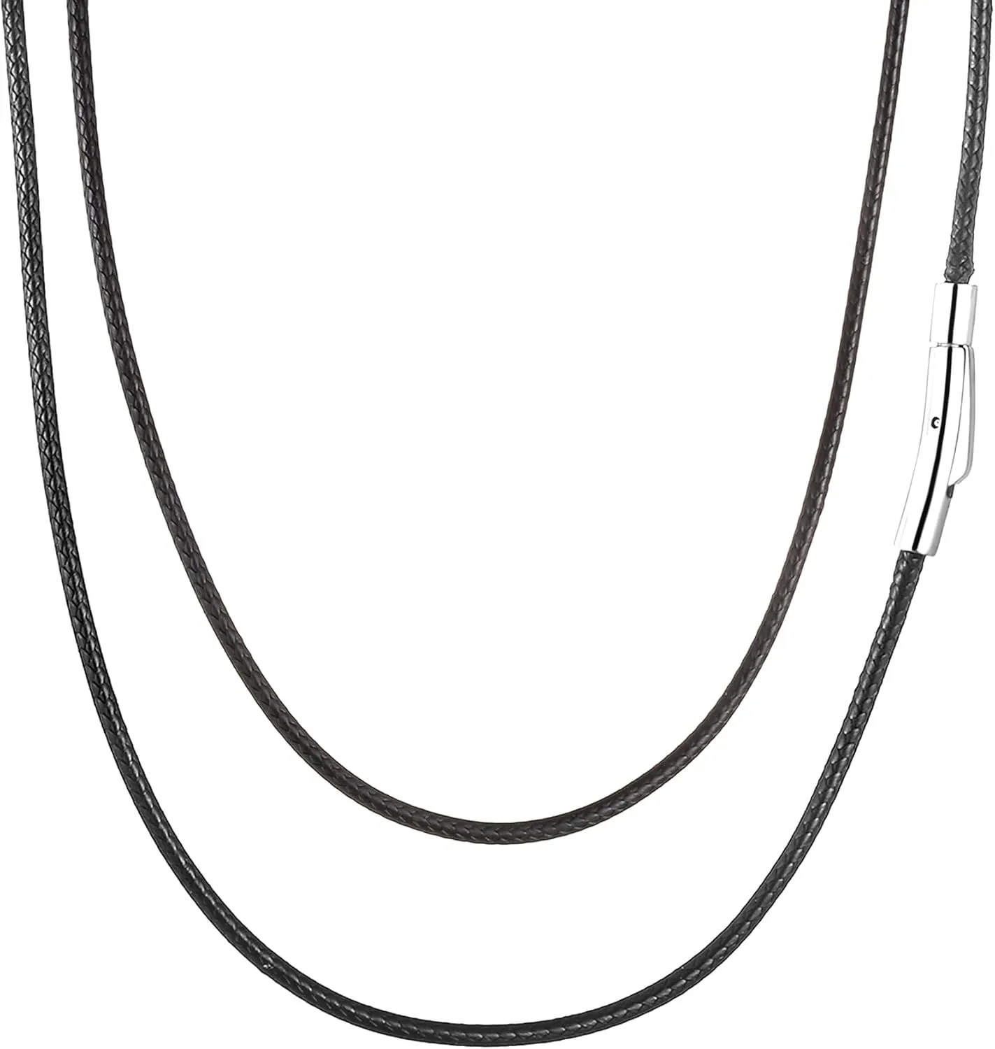 2mm 3mm Waterproof Braided Leather Cord Necklace with Durable Stainless Steel Snap Clasp Men Women Woven Wax Black/Brown String Rope Chain for DIY Pendant Length 16" 18" 20" 22" 24" 26" 28" 30"