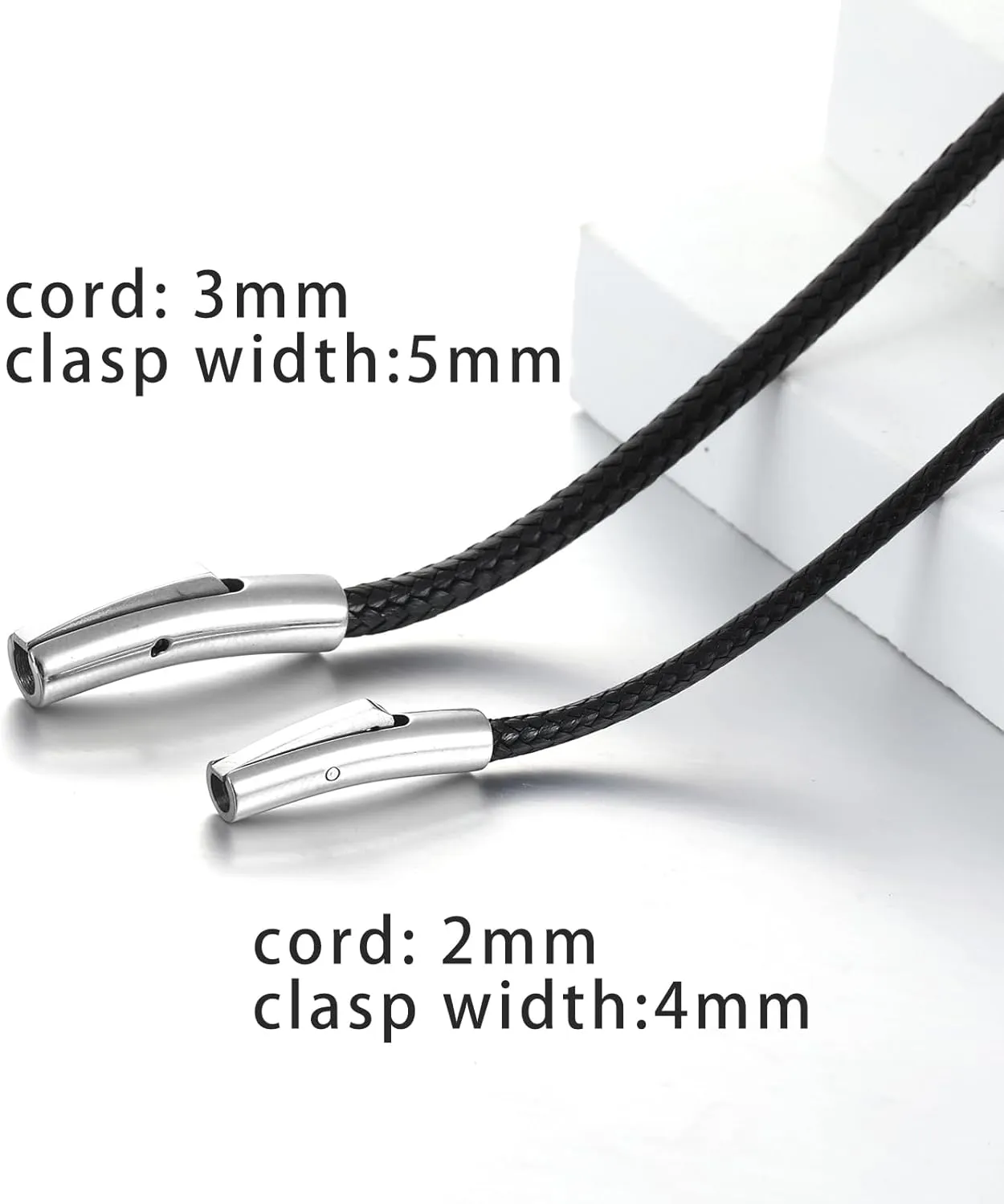 2mm 3mm Waterproof Braided Leather Cord Necklace with Durable Stainless Steel Snap Clasp Men Women Woven Wax Black/Brown String Rope Chain for DIY Pendant Length 16" 18" 20" 22" 24" 26" 28" 30"