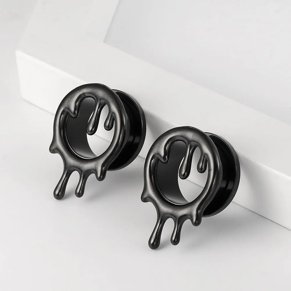 2PCS Flowing Like Water Halloween Ear Tunnels Plugs 316 Stainless Steel Ear Gauges Weight Saddle Plugs Hypoallergenic expander Piercing Body Jewelry