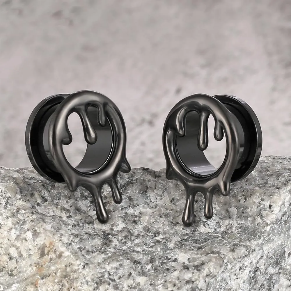 2PCS Flowing Like Water Halloween Ear Tunnels Plugs 316 Stainless Steel Ear Gauges Weight Saddle Plugs Hypoallergenic expander Piercing Body Jewelry