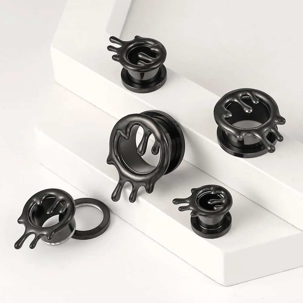 2PCS Flowing Like Water Halloween Ear Tunnels Plugs 316 Stainless Steel Ear Gauges Weight Saddle Plugs Hypoallergenic expander Piercing Body Jewelry