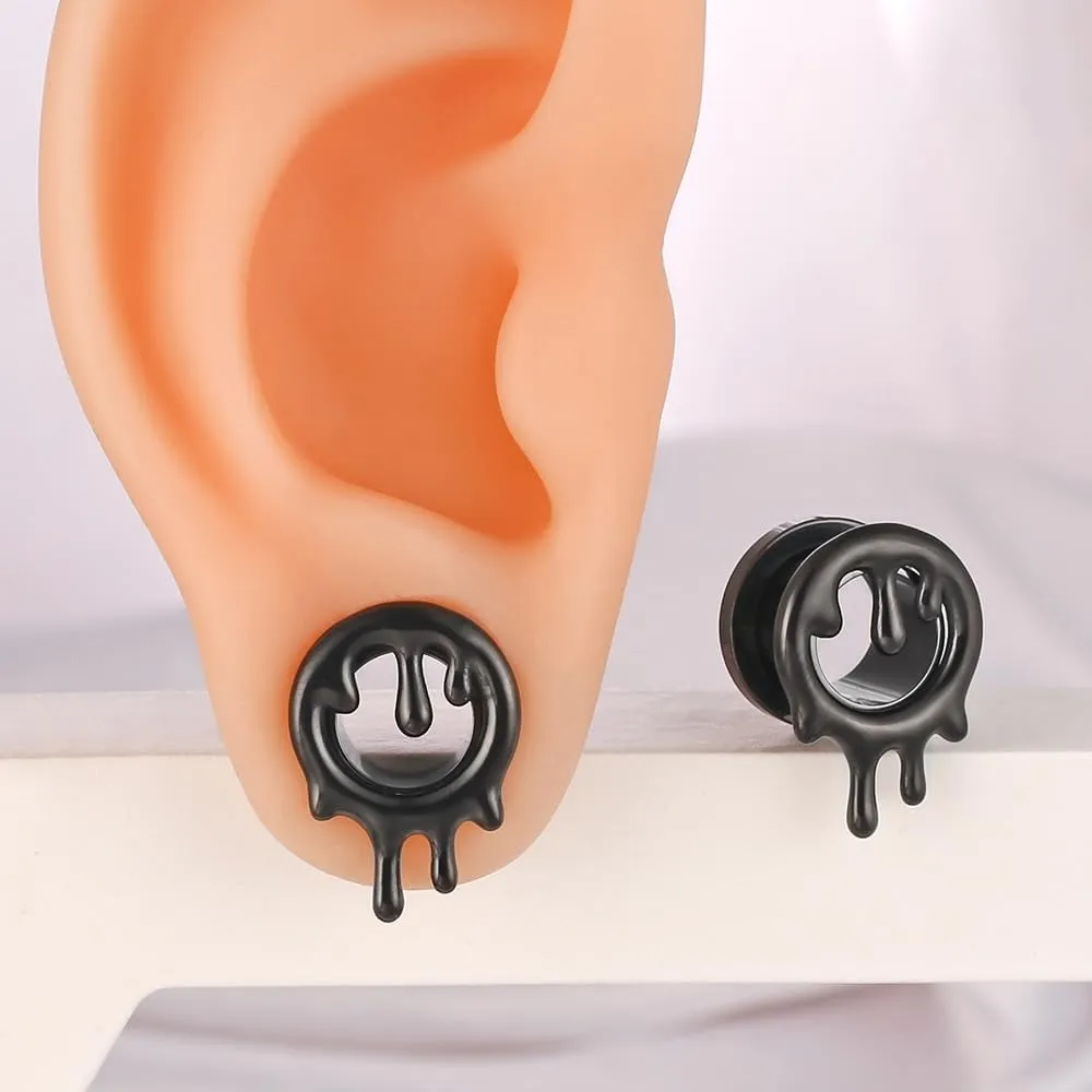 2PCS Flowing Like Water Halloween Ear Tunnels Plugs 316 Stainless Steel Ear Gauges Weight Saddle Plugs Hypoallergenic expander Piercing Body Jewelry