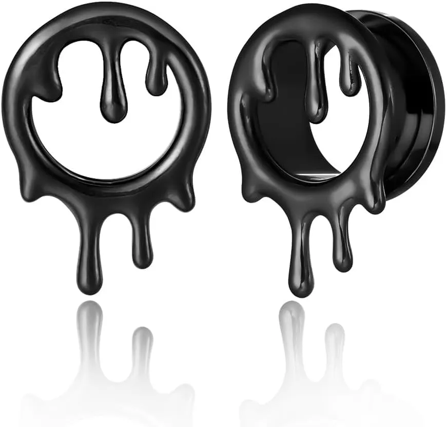 2PCS Flowing Like Water Halloween Ear Tunnels Plugs 316 Stainless Steel Ear Gauges Weight Saddle Plugs Hypoallergenic expander Piercing Body Jewelry