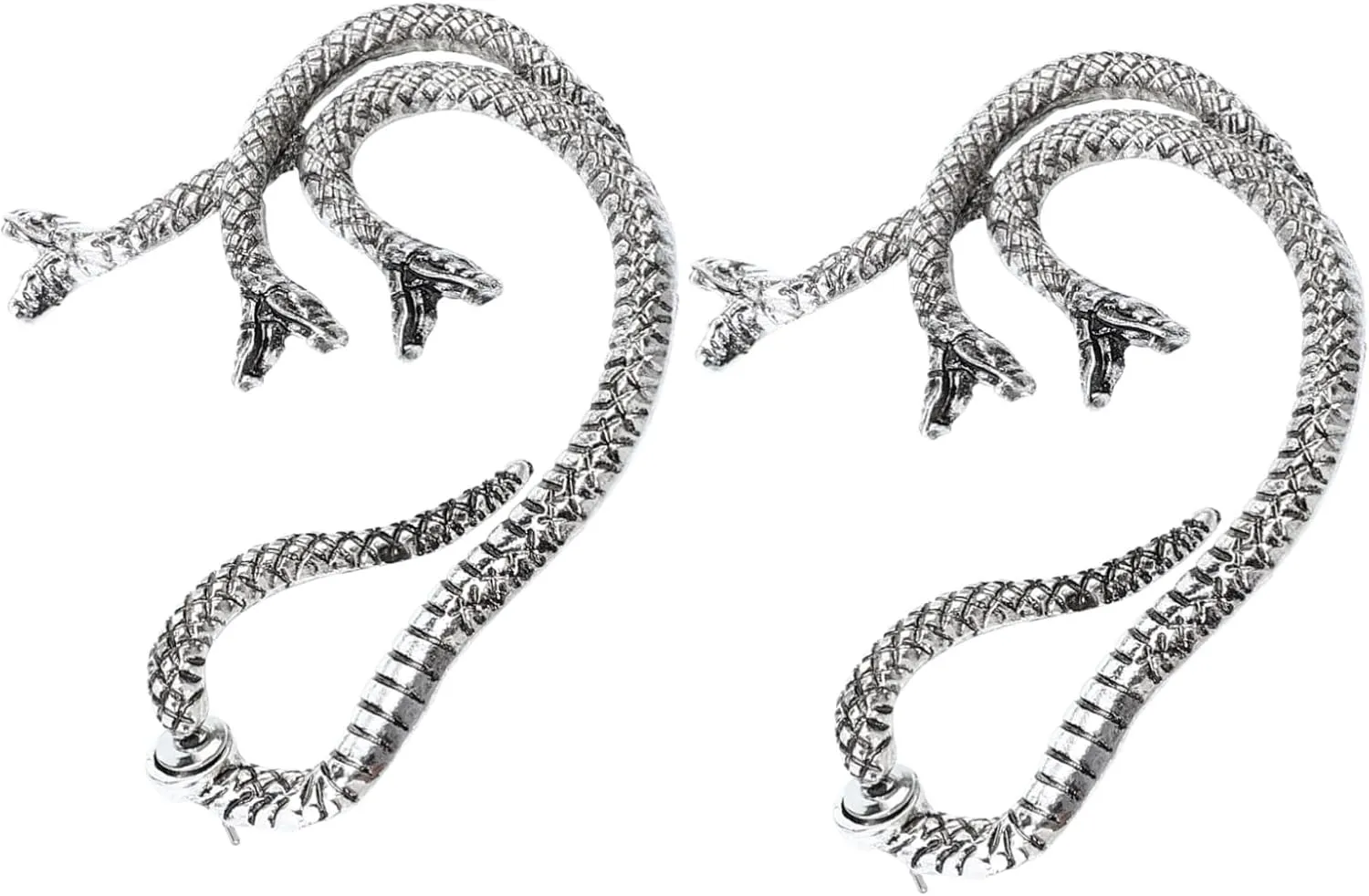 2pcs Gothic Snake Ear Cuff Earrings Spiral Serpent Design Auricle Wrap Studs for Punk Style for Halloween Cosplay and Parties