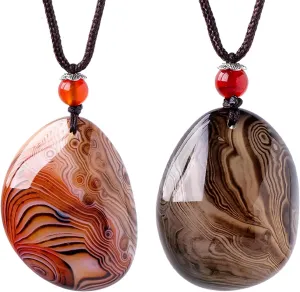 2PCS Natural Couple's Necklace Sardonyx pendant Crystal Gemstone Irregular Polished Sardonyx Crystal Agate Decor Gift for Woman