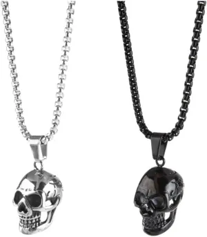 2pcs Personalized Silver Black Gothic Skull Necklace