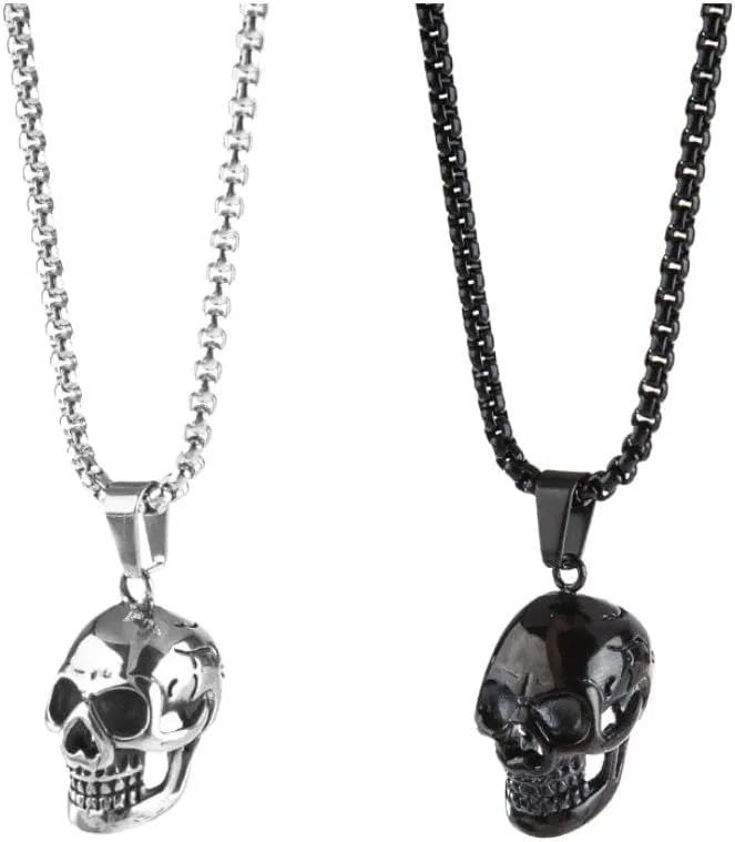 2pcs Personalized Silver Black Gothic Skull Necklace