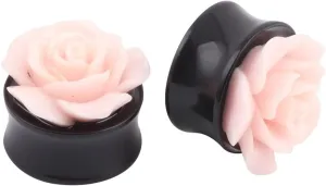 2Pcs Plug Tunnel Set, Unique Ear Gauges with Pink Rose Acrylic Tunnel Gauges Piercing Tunnels
