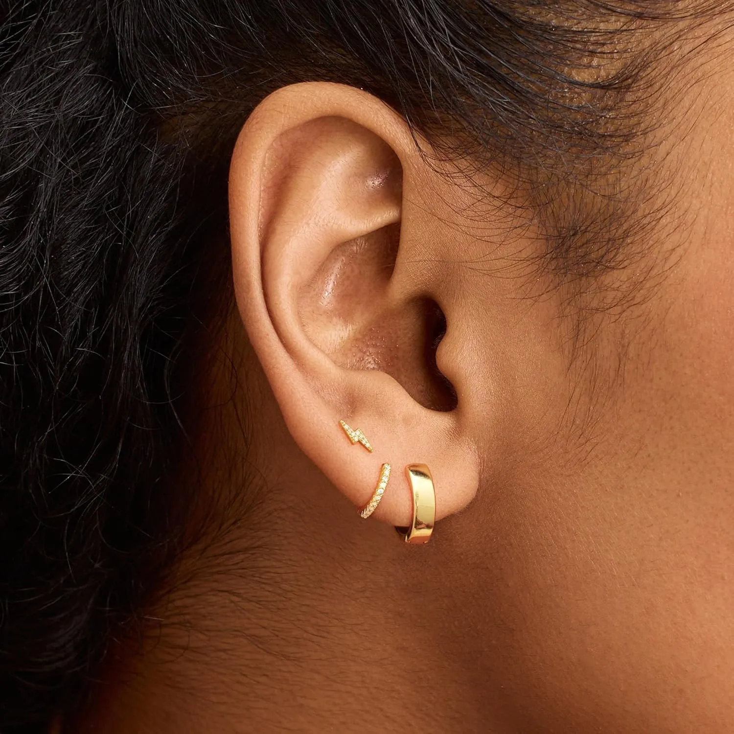 3 Pairs Gold Hoop Earrings Stack Set for Multiple Piercings,14K Gold Plated Tiny Trendy Huggie&stud Ear ring Stackings for Women, Hypoallergenic Stackable Cartilage Non Tarnish Hoops Gifts