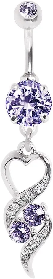 316L Navel Ring with Elegant Heart Spiral Dangle [C07-109]