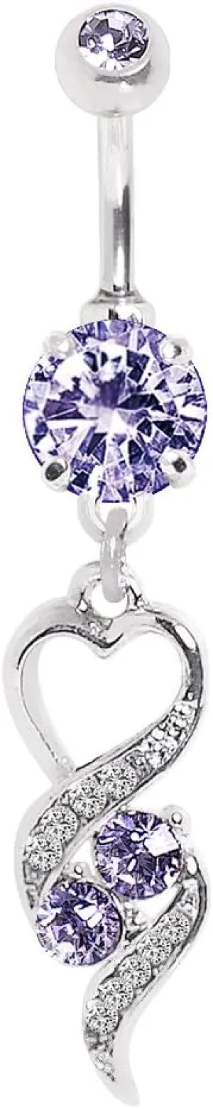 316L Navel Ring with Elegant Heart Spiral Dangle [C07-109]