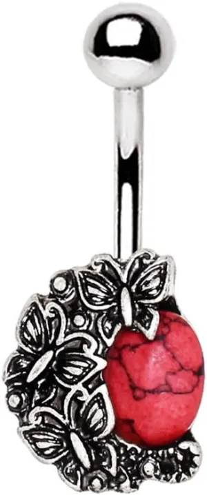 316L Stainless Steel Mystical Butterflies Red Stone WildKlass Navel Ring