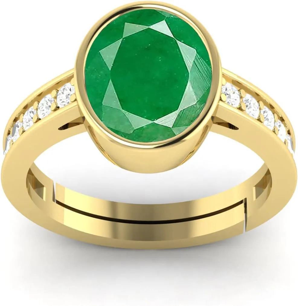 3.25 Carat 6X8 MM Oval Emerald Birthstone 22 k Gold Plated Jewellery Ring (Gemstone Tested By Lab Certificate)