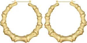 3UMeter Bamboo Earrings for Women 90s Bamboo Hoop Earrings 18k Gold Plated Stainless Steel Hip-hop Accessories for Women Girls 50 70 90mm