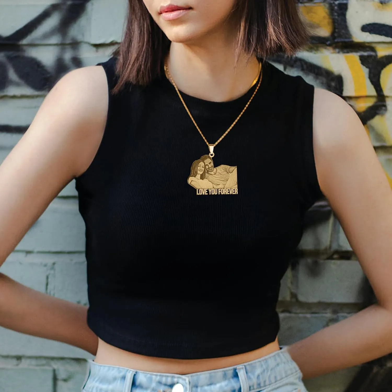 3UMeter Custom Necklace Personalized Necklaces for Women Men Engraved Picture Photo Pendant Necklace 18K Gold Silver Plated Necklace