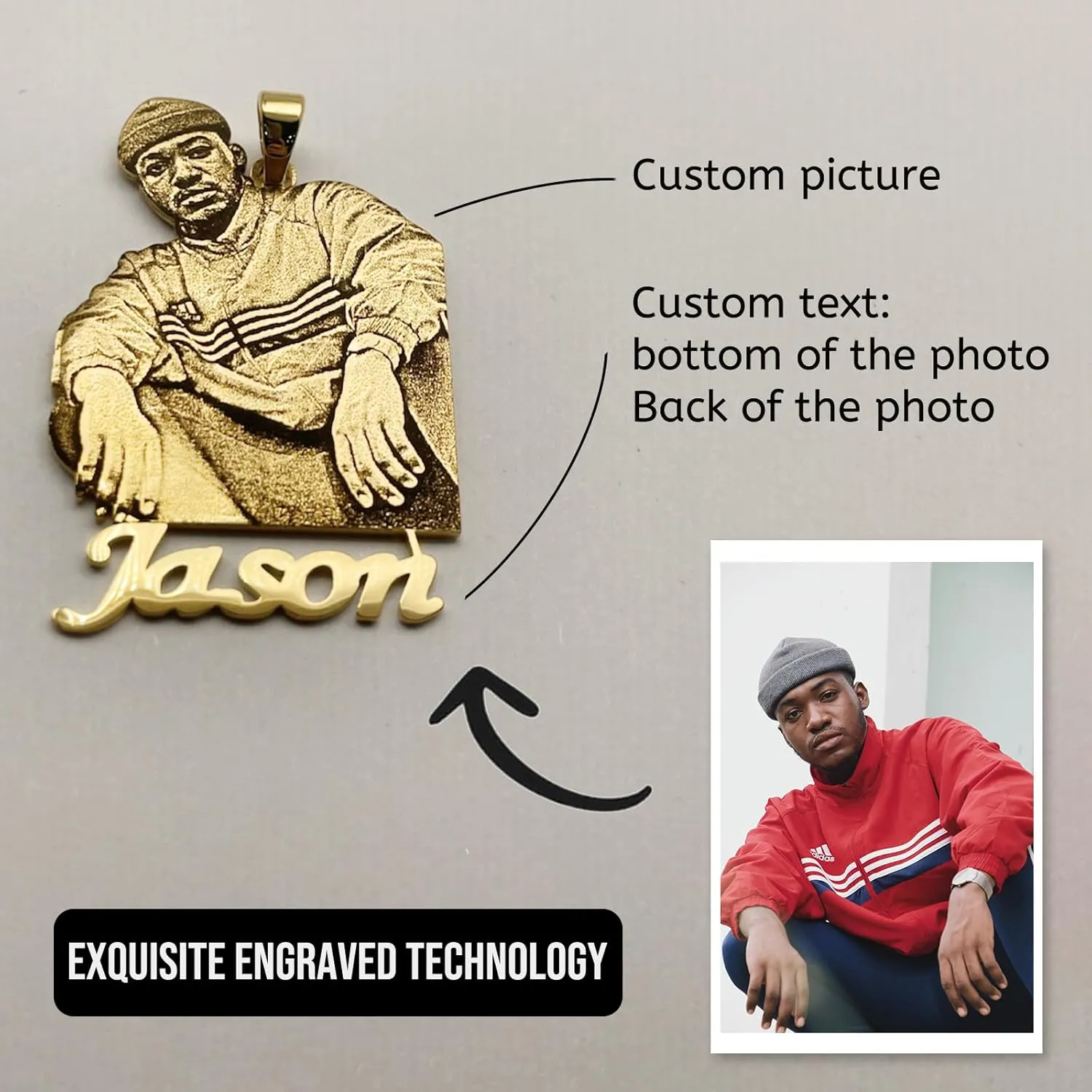 3UMeter Custom Necklace Personalized Necklaces for Women Men Engraved Picture Photo Pendant Necklace 18K Gold Silver Plated Necklace