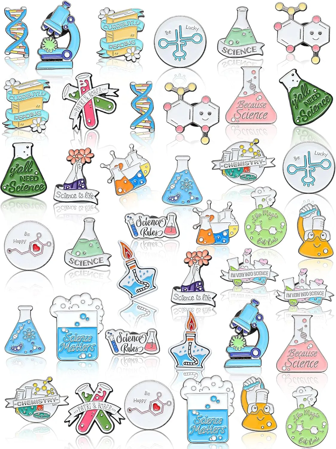 40 Pcs Science Enamel Pins for Badge Science Brooch Bulk Cute Kawaii Pins Cartoon Scientist Pin Lapel Laboratory Chemistry Brooch Pin for Lab Week Gifts Backpacks Kids Adults Caps Bags