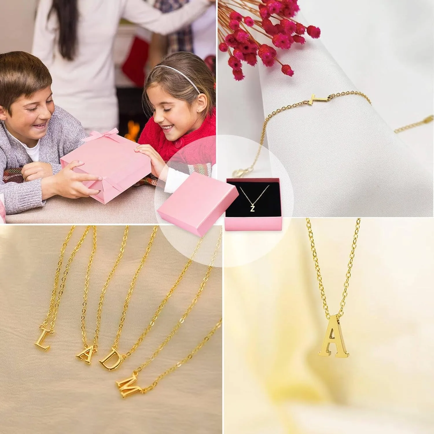 4Pcs A-Z Initial Jewelry Set for Women,Letter Necklace Bracelet Earrings Gold,Personalized Initial Girls for Teen Girls,Monogrammed Gifts for Mom Wife