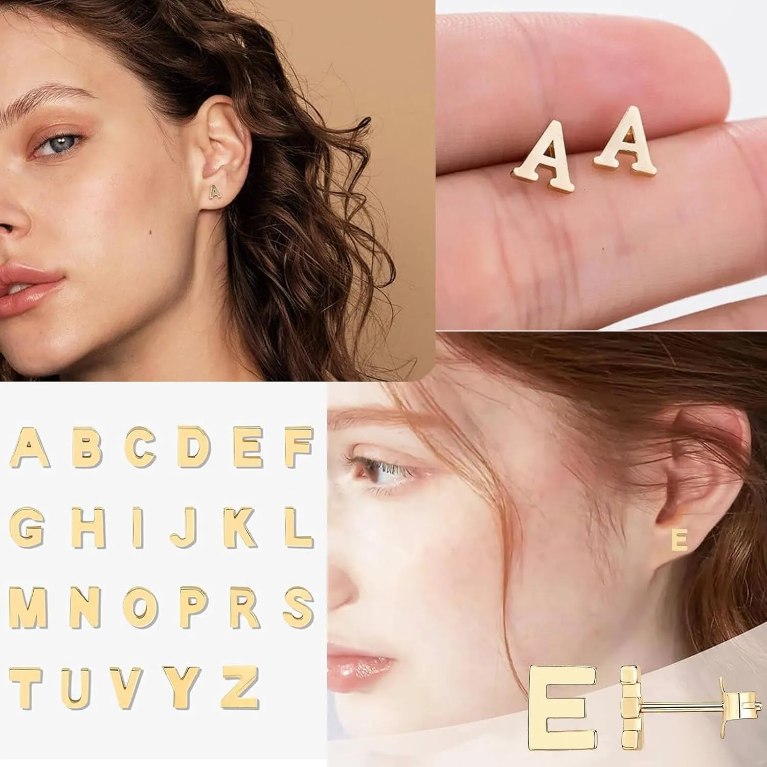 4Pcs A-Z Initial Jewelry Set for Women,Letter Necklace Bracelet Earrings Gold,Personalized Initial Girls for Teen Girls,Monogrammed Gifts for Mom Wife