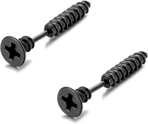 5 Pair Punk Ttitanium Stainless Steel Screw Earrings Piercing Stud for Men Women Halloween Rock Hypoallergenic Jewelry