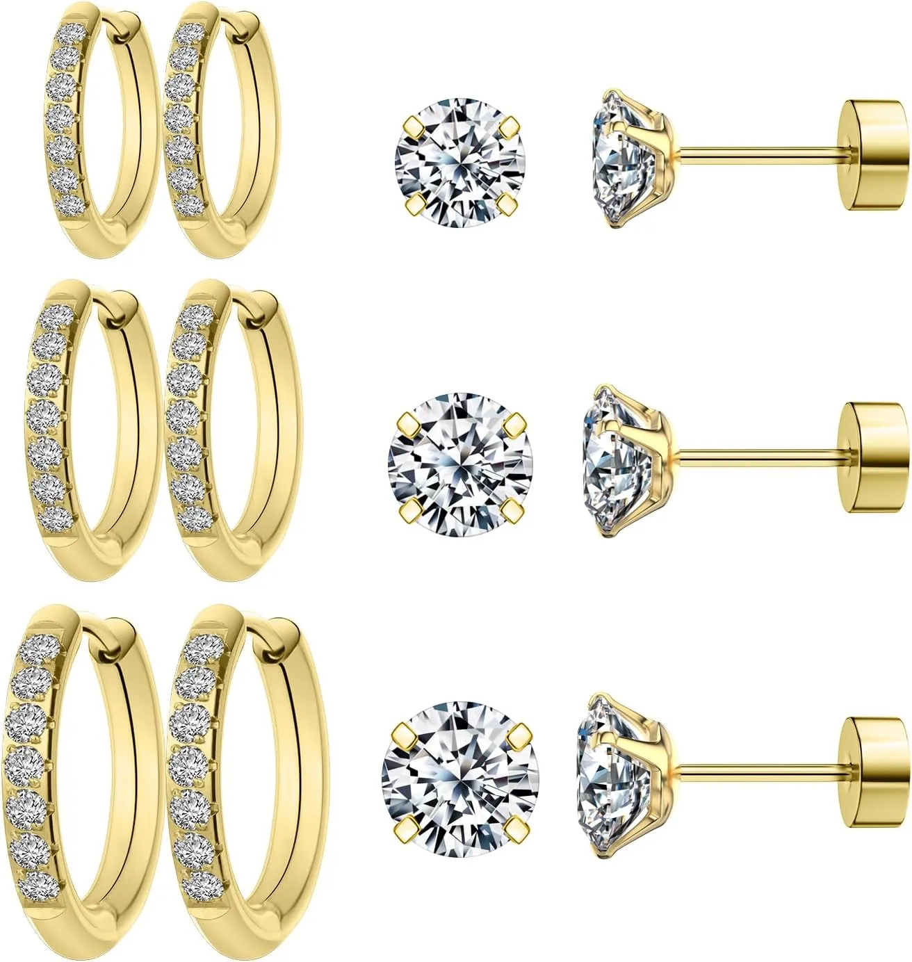 5 Pairs 18K Gold Plated Hoop Earringshoop earrings for women316L Surgical Stainless Steel hypoallergenic earringscartilage hoop earring sets for womenEarrings Sets for Multiple Piercing Cartilage Hoop Earrings Stack Jewelry