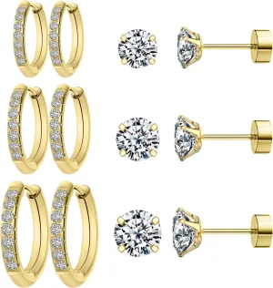 5 Pairs 18K Gold Plated Hoop Earringshoop earrings for women316L Surgical Stainless Steel hypoallergenic earringscartilage hoop earring sets for womenEarrings Sets for Multiple Piercing Cartilage Hoop Earrings Stack Jewelry