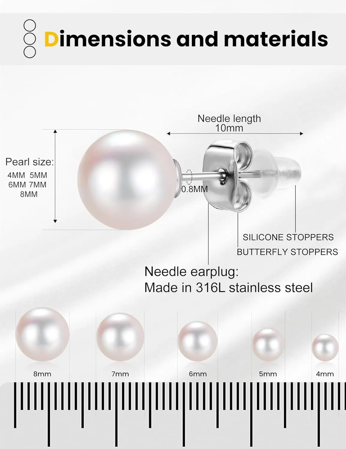 5 Pairs Pearl Earrings for Women Hypoallergenic Ball Studs Earrings Set Women 316L Surgical Steel Silver Pearl Earrings Birthday Valentines Day Gifts