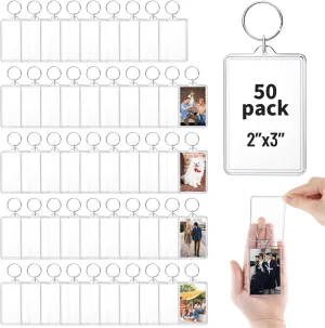 50 Pcs Photo Keychain 2 x 3 inch, Acrylic Clear Picture Keychain, Photo Insert Keychain, Blank Picture Frame Keyring for DIY Craft Personalised Favor Graduation Gift