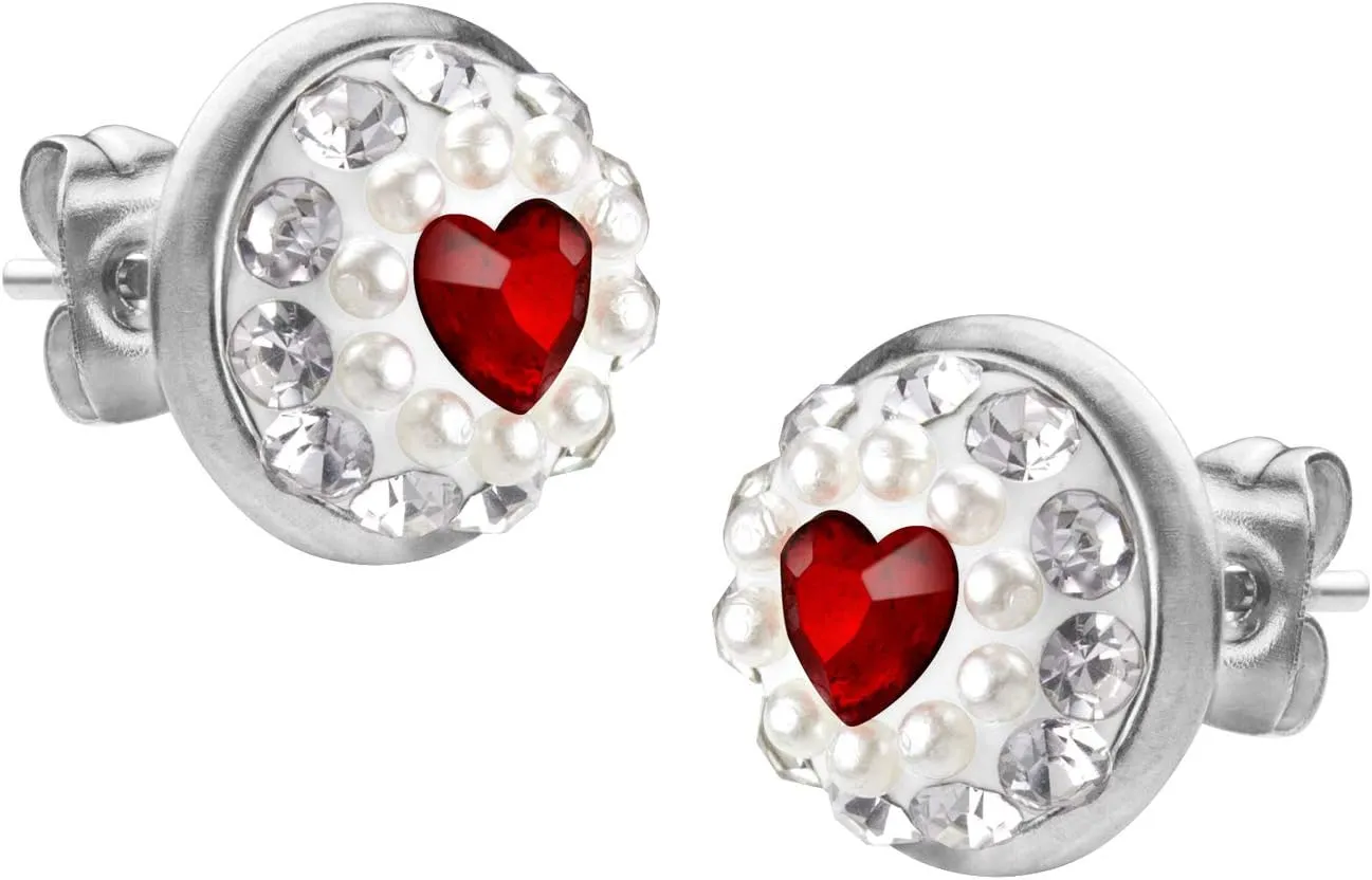 555Jewelry Round Stainless Steel, Pearls & Cubic Zirconia Heart Stud Earrings, Heart Earrings for Women, Heart Studs, Small Earrings for Girls & Women, Silver