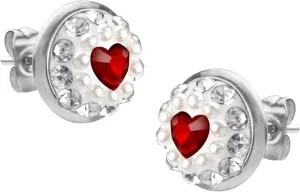 555Jewelry Round Stainless Steel, Pearls & Cubic Zirconia Heart Stud Earrings, Heart Earrings for Women, Heart Studs, Small Earrings for Girls & Women, Silver