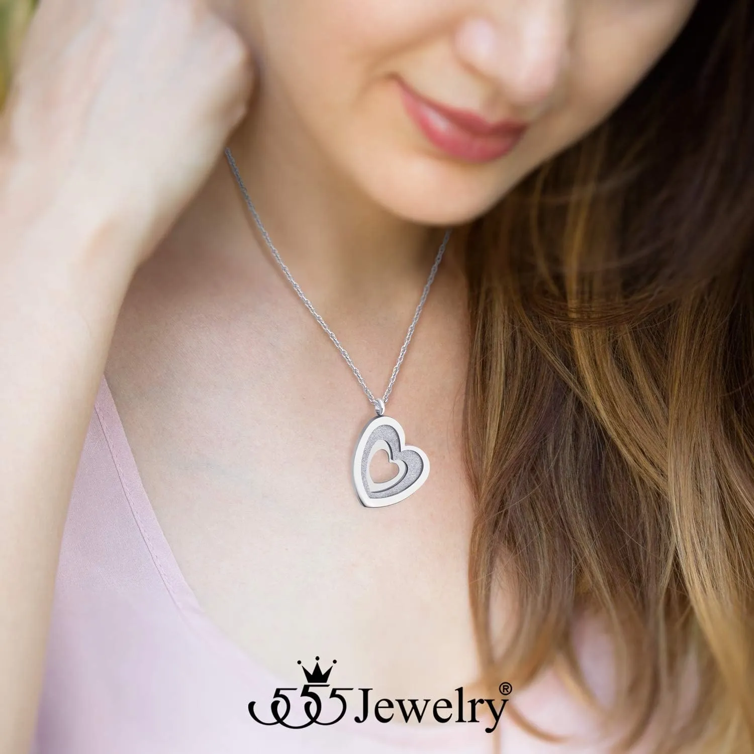 555Jewelry Stainless Steel Glittering Unique Layered Heart Necklace for Women & Ladies