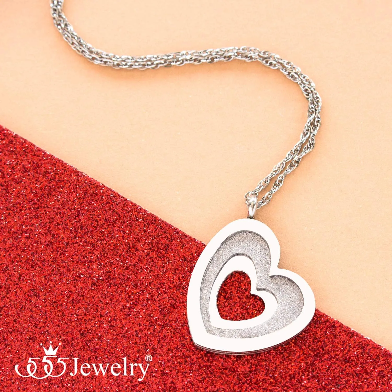 555Jewelry Stainless Steel Glittering Unique Layered Heart Necklace for Women & Ladies