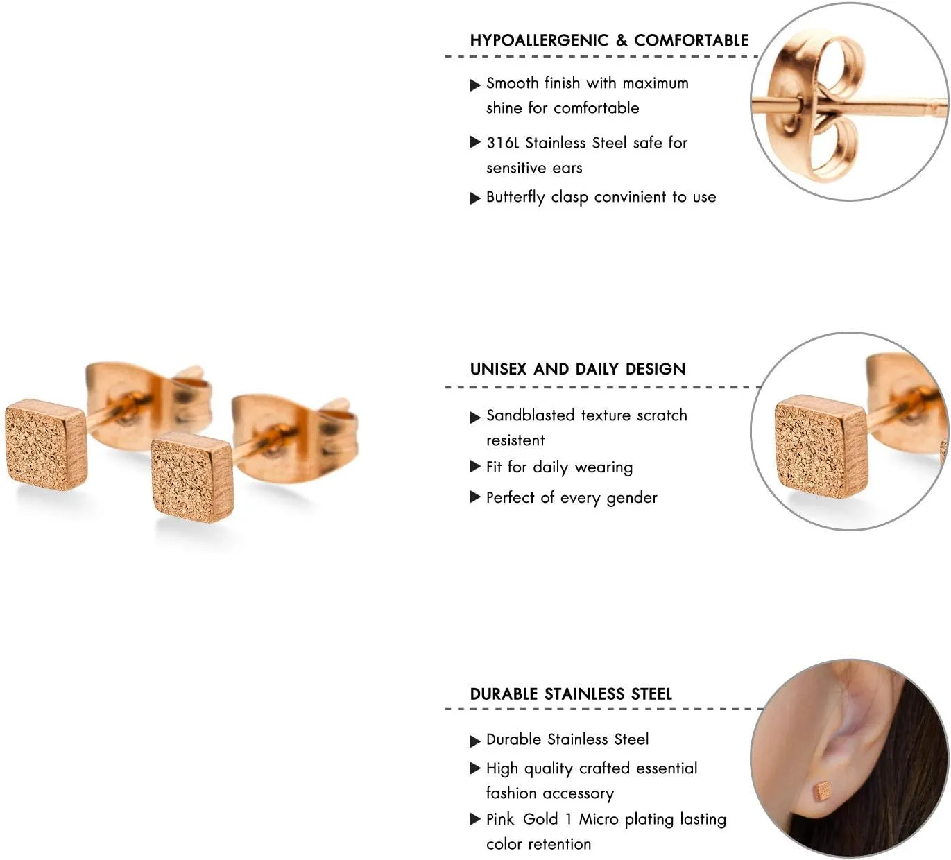 555Jewelry Womens Stainless Steel Square Cube Shape Glittery Cute Stud Earrings