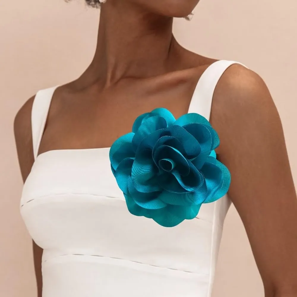 5.5in Extra Large Big Satin Fabric Flower Brooch Pin and Hair Pin for Women, Gift