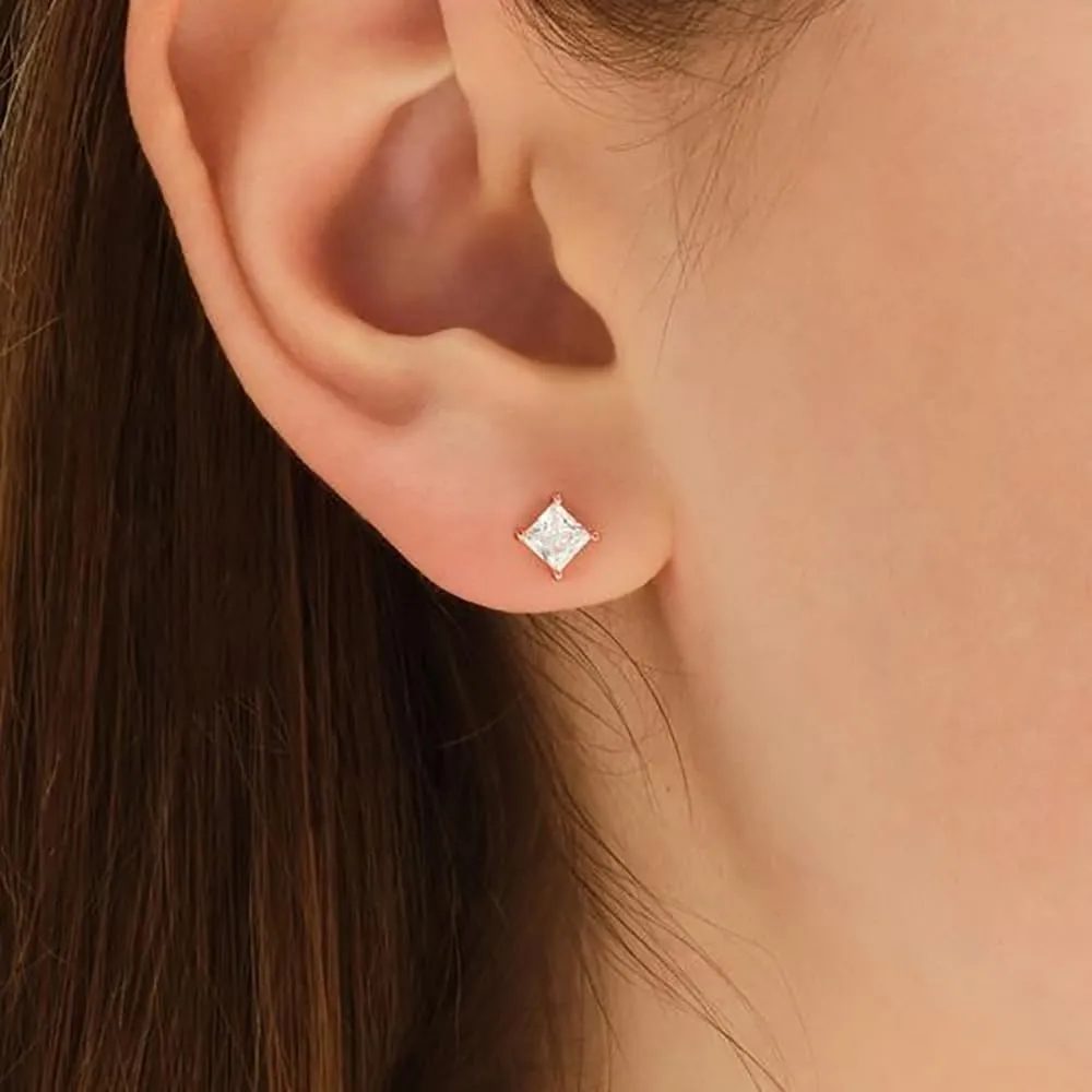 5/6 Pairs Square Clear Cubic Zirconia Stud Earring, 14k Gold Plated Earrings Studs for Women, Stainless Steel Hypoallergenic Small Stud Earrings, Silver Stud Earrings