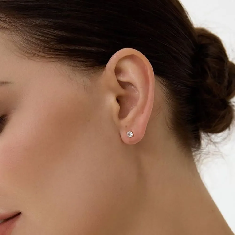 5/6 Pairs Square Clear Cubic Zirconia Stud Earring, 14k Gold Plated Earrings Studs for Women, Stainless Steel Hypoallergenic Small Stud Earrings, Silver Stud Earrings