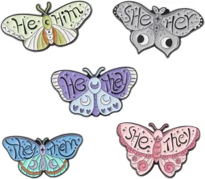 5PCs Pronouns Cute Butterfly Pin She They/He Him/They Them/She Her/He They Gender Enamel Pin Set Identity Bulk Pins for Pride Parade Daily Wear Lapel Hat Backpack Women Girls Jewelry Gift
