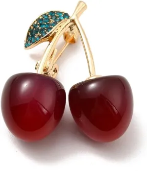6Pcs Resin Imitation Fruit Brooch Pin Red Rhinestone 3D Cherry Lapel Badge Pins for Handbags Hat Scarf Jewelry Making