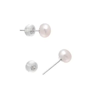 7 MM Freshwater Cultured Half Round Button Pearls Stud Earrings, Sterling Silver Posts