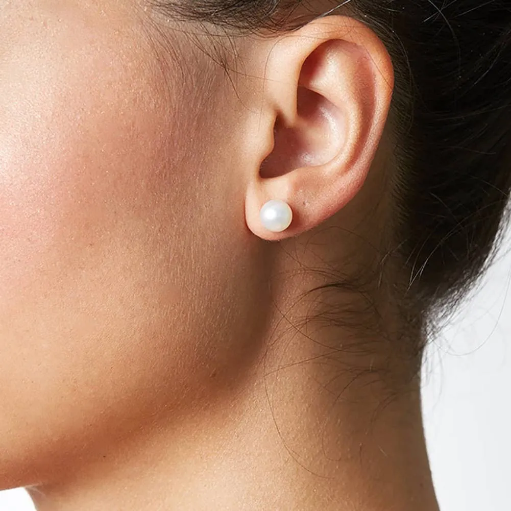 7 MM Freshwater Cultured Half Round Button Pearls Stud Earrings, Sterling Silver Posts